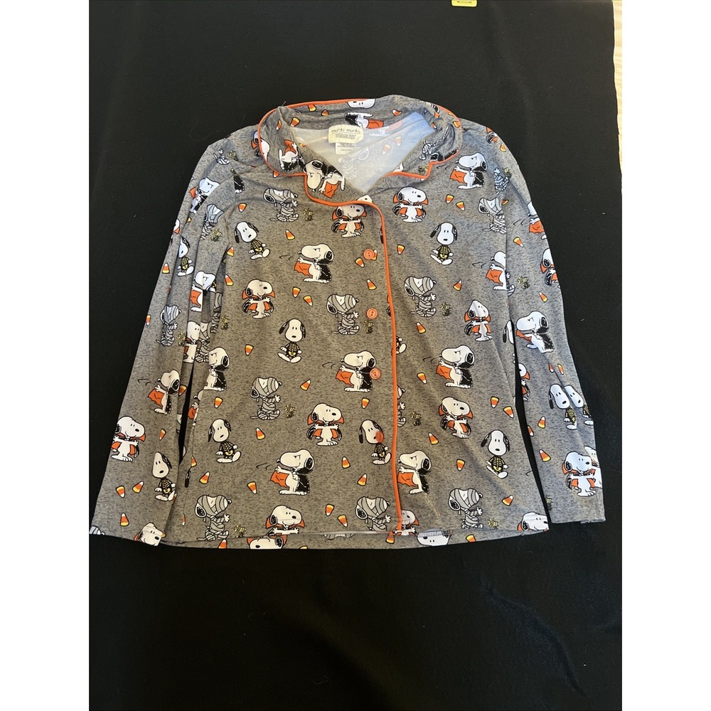 Halloween Pajama Shirt Button Up Snoopy Peanuts Munki Munki Size Large Top